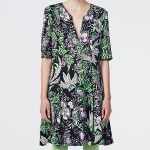 Rodebjer Kandy Vegetal Print Dress Black‎ Lime Green Purple Large